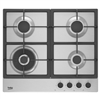 Beko HIAW64225SX Built-in Gas Hob 4*Burner Silver Cast Iron Pan Support Knob-Control Wok-Burner (H4.6xW58xD51 cm)